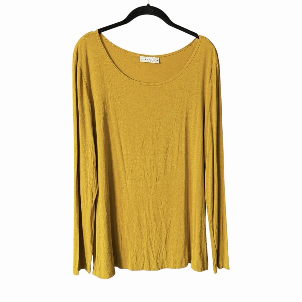 Bryn Walker Ballet Neckline Tee Top XL Micromodal Soft Layering Mustard Long Slv